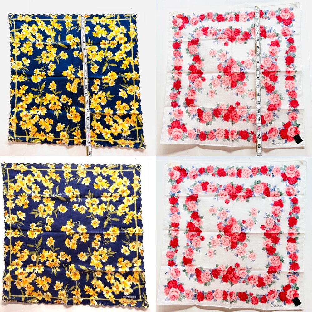 2) New  Beautiful YSL MiniScarf/Handker cotton 19 "  Purple  Pink Floral (61 - Picture 12 of 14